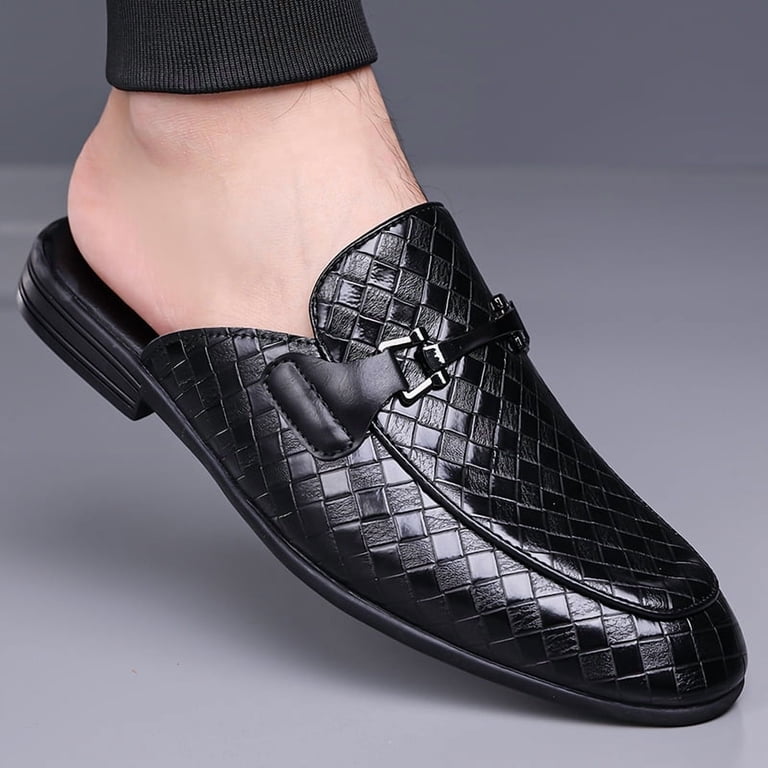 Men\'s Leather Slip-On Mules with Horsebit Detail - Black & Brown JOVIAN Brown Leather Slip-On Mule Horsebit Buckle Men main image 4