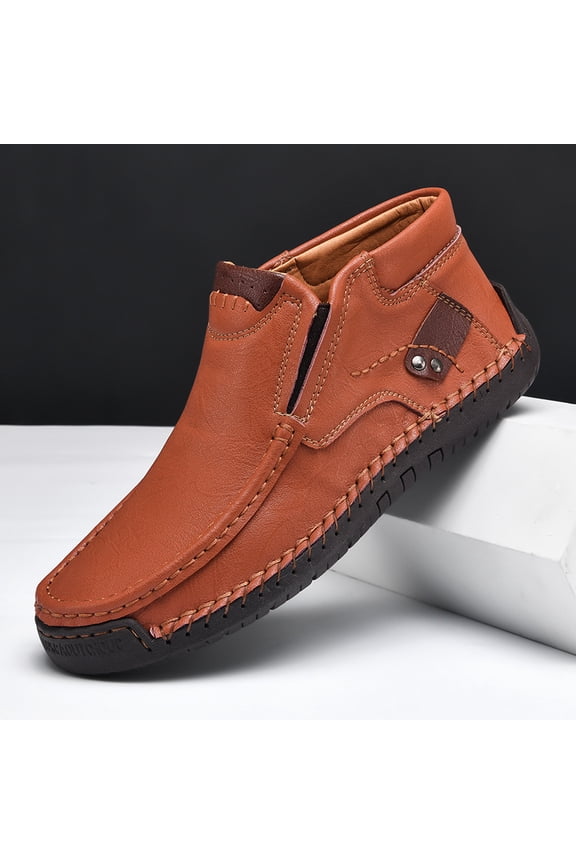 Men's Casual Slip-On Loafers – Handmade Soft Leather Flats with Comfortable Flexible Sole for Spring, Everyday Wear, Commuting, and Large Size Feet