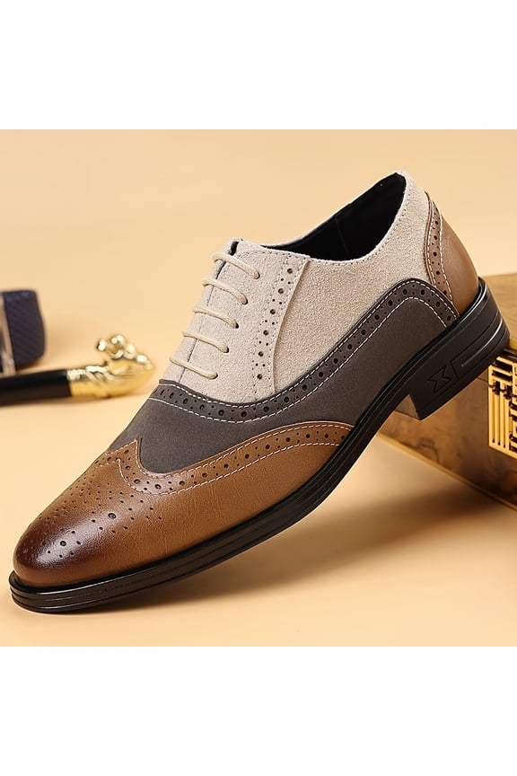 Men's Elegant Brogue Loafers, Pointed-Toe Casual Dress Shoes with Carved Patchwork Design, Comfortable Oxford Style for Work, Weddings, and Daily Commuting