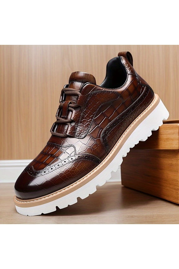 Men's Large-Size Crocodile-Pattern Casual Shoes, Non-Slip Rubber Sole, Comfortable Round Toe for Sports, Parties, Business, Banquets – Spring to Autumn Wear