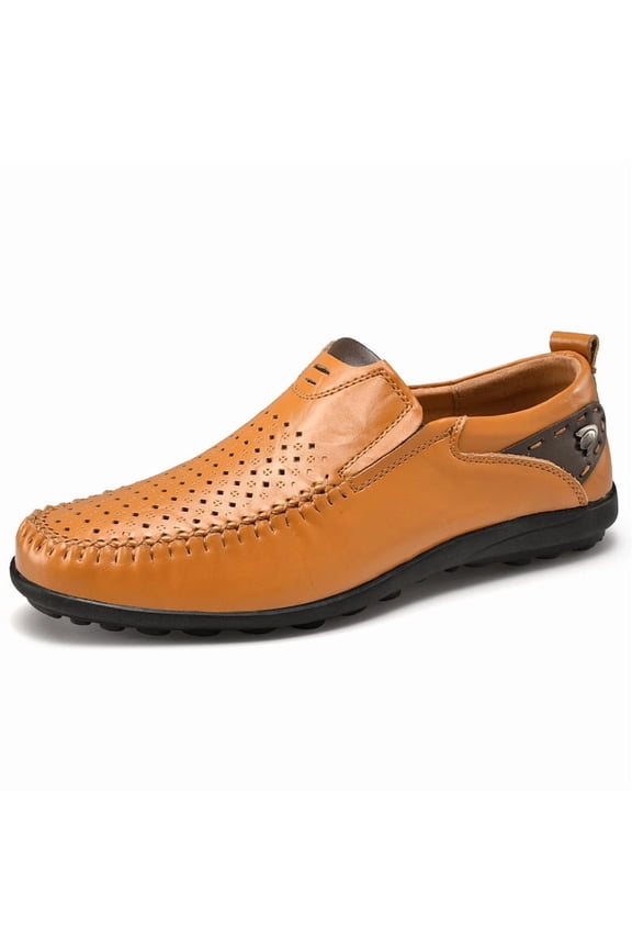 Men's Minimalist Leather Loafers – Comfortable Slip-On Flat Shoes for Daily Wear, Easy On and Off, Office, Commuting, and Casual Outings