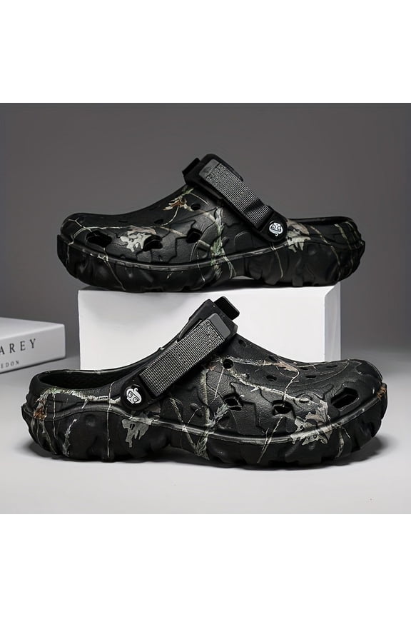 Men's Summer Thick-Soled Beach Slippers, Soft Slip-Resistant EVA Mules with Adjustable Laces for Outdoor, Garden, Driving, Beach, and Casual Wear