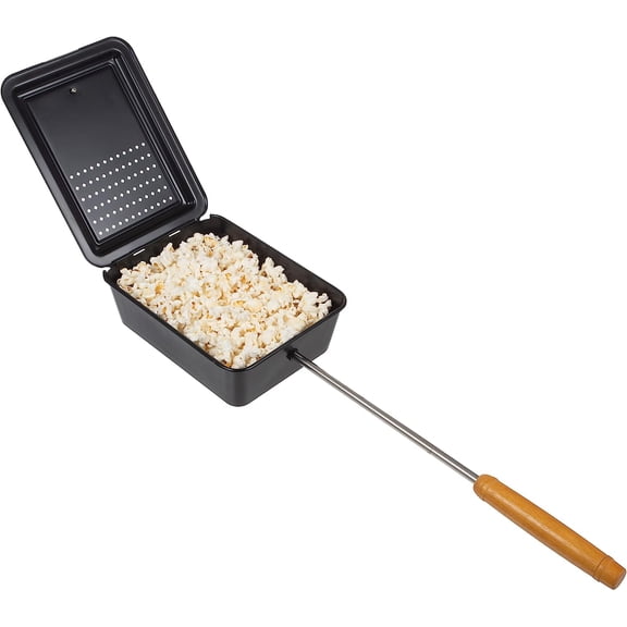 PLERISE - Old Fashioned Popcorn Maker with Nonstick Finish and Extended Handle - Camping Gear and Campfire Cooking Equipment by Great Northern Popcorn (Black)