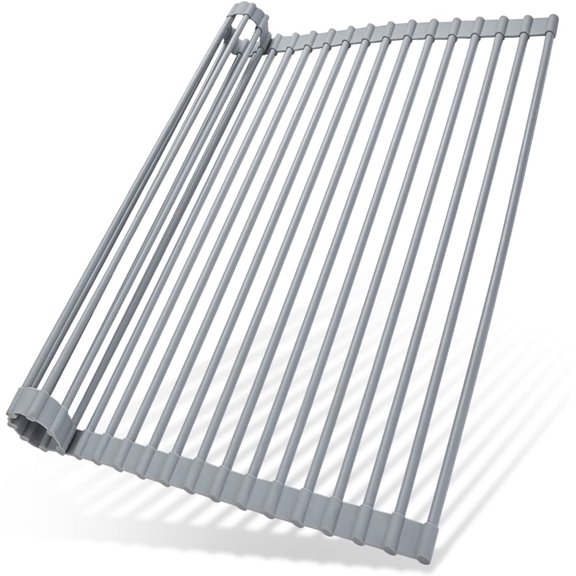 PLERISE Over Sink Dish Drying Rack 17.6 x 15.4 Inch, Silicone Wrapped Foldable Roll Up Drain Mat for Kitchen Counter, Non Slip, 1 Pack