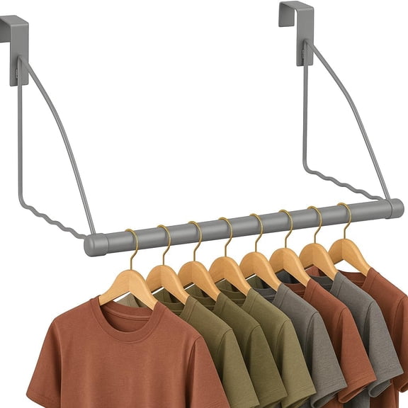 PLERISE Over the Door Hanger Rack, Space-Saving Clothes & Towel Drying Rack for Bedroom Bathroom, Gray