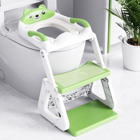 PLERISE Potty Training Seat with Step Stool, Toddler Toilet Seat with Ladder, 7 Height Adjustable with Splash Guard & Handles, Non-Slip Stable Fit Most Toilets, Pink