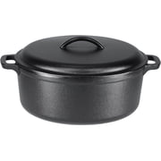 PLERISE Pre-Seasoned Cast Iron Dutch Oven with Lid, 7-Quart Heavy-Duty Round Pot with Dual Handles, Oven Safe for Braising, Roasting, Stews & Bread Baking, Black