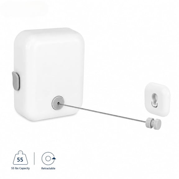 PLERISE Retractable Clothesline 14.1 ft – Heavy Duty Wall Mount Indoor/Outdoor Drying Rack, ABS Housing, 49-Strand 304 Stainless Steel Cable with Nano Coating, 55 lbs Capacity, No-Drill Adhesive for