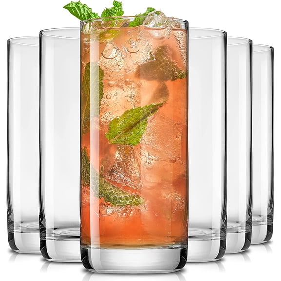 PLERISE Set of 6 Highball Glasses, 13oz Tall Crystal Tumblers for Water, Mojito, Tom Collins and Mixed Cocktails, Lead-Free