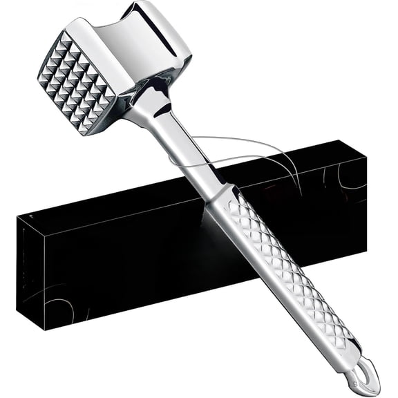 PLERISE Stainless Steel Meat Tenderizer Mallet, Dual Sided Kitchen Tool with Non Slip Grip for Steak Poultry Cutlet, Dishwasher Safe, 1 Pack