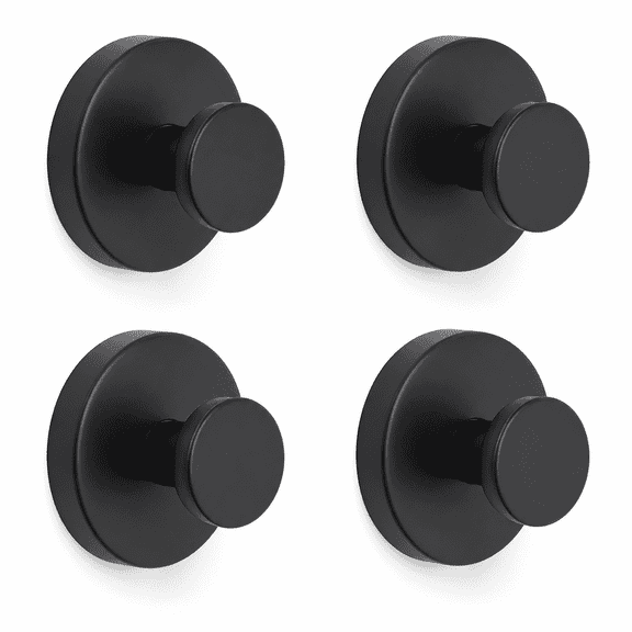 PLERISE Suction Cup Hooks, Stainless Steel Removable Towel Hooks, Black, 4 Pack, for Shower and Bathroom Glass Door