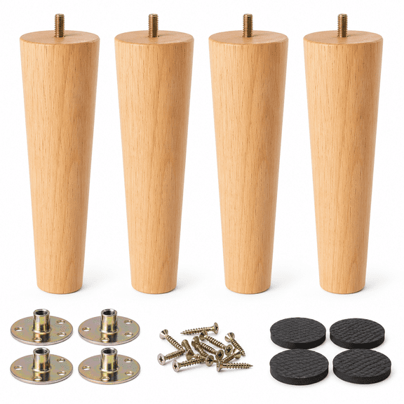 PLERISE Wooden Round Replacement Furniture Legs, 8 Inch Heavy Duty for Chair Sofa Table, Set of 4