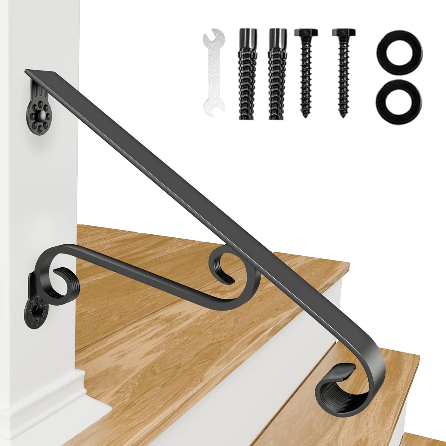 PLESIU Eachome Wrought Iron Handrail Wall Mounted Hand Railing Fit for ...