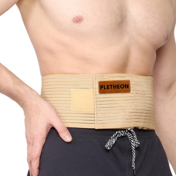 PLETHEON Umbilical Hernia Belt with Compression Pad, Adjustable Navel Support Binder, Breathable Fabric, Unisex (Black)