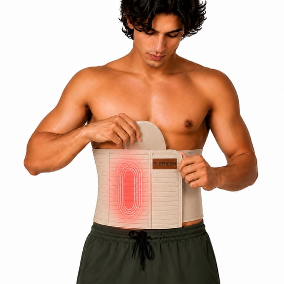 PLETHEON Umbilical Hernia Belt with Compression Pad, Adjustable Navel Support Binder, Breathable Fabric, Unisex (Black)