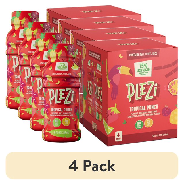 (4 pack) PLEZi Tropical Punch Flavored Drink 8oz 4pk