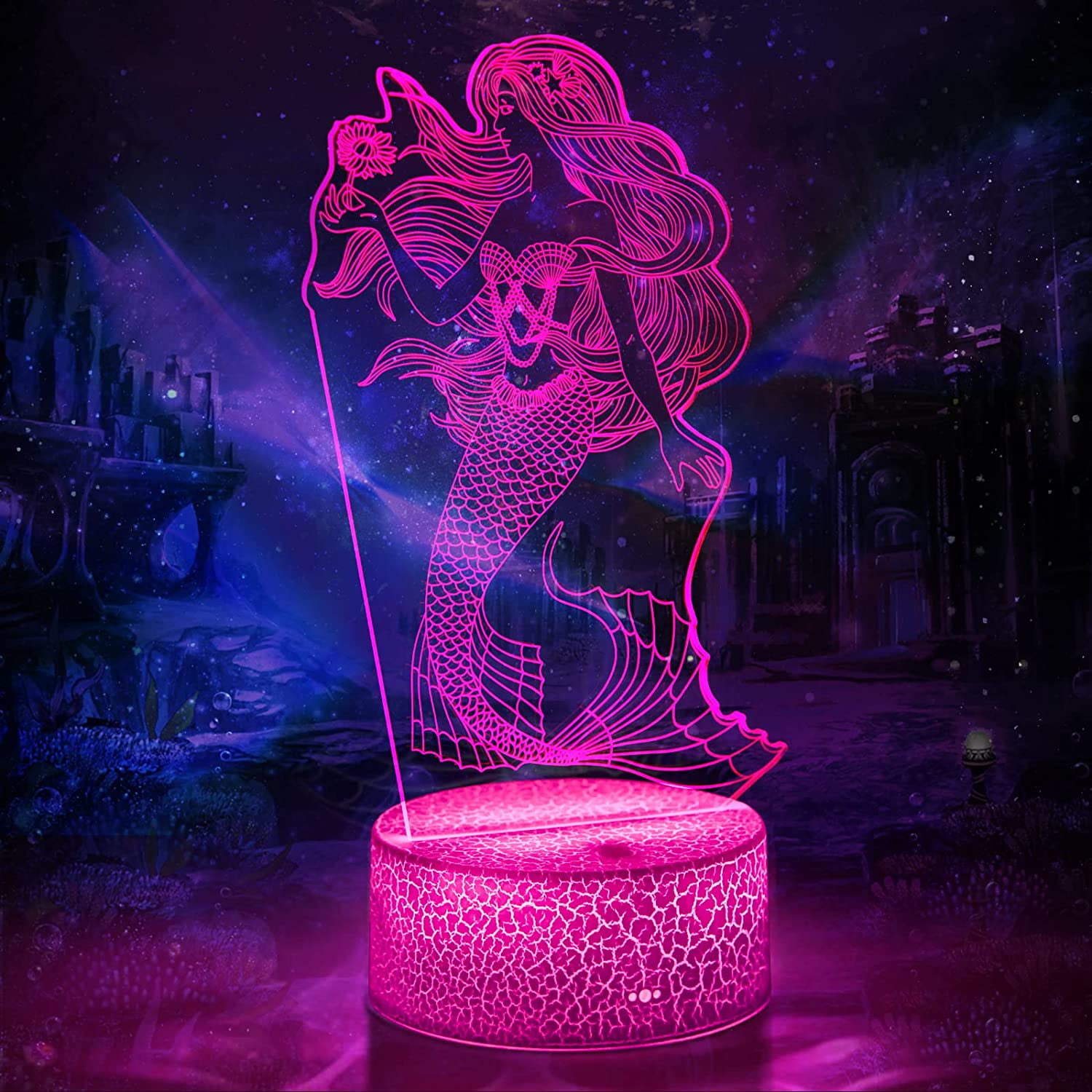 PLFL Mermaid Gifts for Girls, 3D Mermaid Night Lamp with 7 Color Night