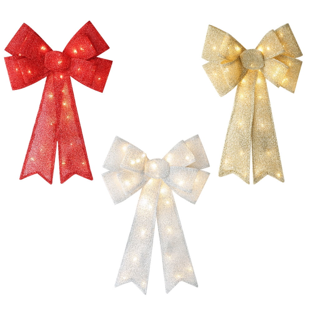 PLFL Set of 3pcs Christmas Bows with LED Lights, Christmas Tree