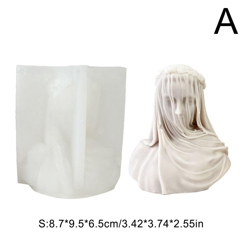 PLGEBR Veiled Lady Candle Silicone Mold Female Bride Antique Bust Statue Sculpture Woman