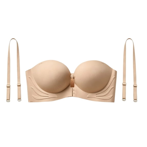 PLHWHYQ Convertible Bras for Women Front Closure Non Slip Seamless Anti Sagging Push Up Bra with Detachable Strap Khaki S