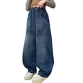 thumbnail image 1 of PLHWHYQ Girls Baggy Wide Leg Jeans, Elastic High Waist Loose Denim Long Pants, Kids Casual Relaxed Fit Trousers for Daily Wear Blue 13-14 Years, 1 of 9