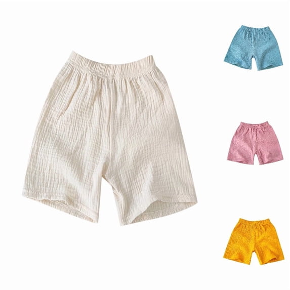 PLHWHYQ Girls Casual Five Quarter Length Pants Soft Breathable Everyday Wear Solid Color Shorts Comfortable Stretch Fit Play Outfits Beige 18-24 Months