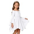 thumbnail image 1 of PLHWHYQ Girls Island Style Off-Shoulder Ruffle Dress for Girls with Tie Straps Playful Beachwear for Ages 4-10 White 8-9 Years, 1 of 7