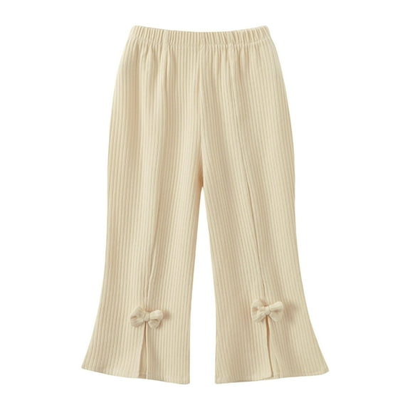 PLHWHYQ Girls' Knitted Stripe Pants with Bow Details and Flared Pants Girls Casual Pants WH2 5-6 Years