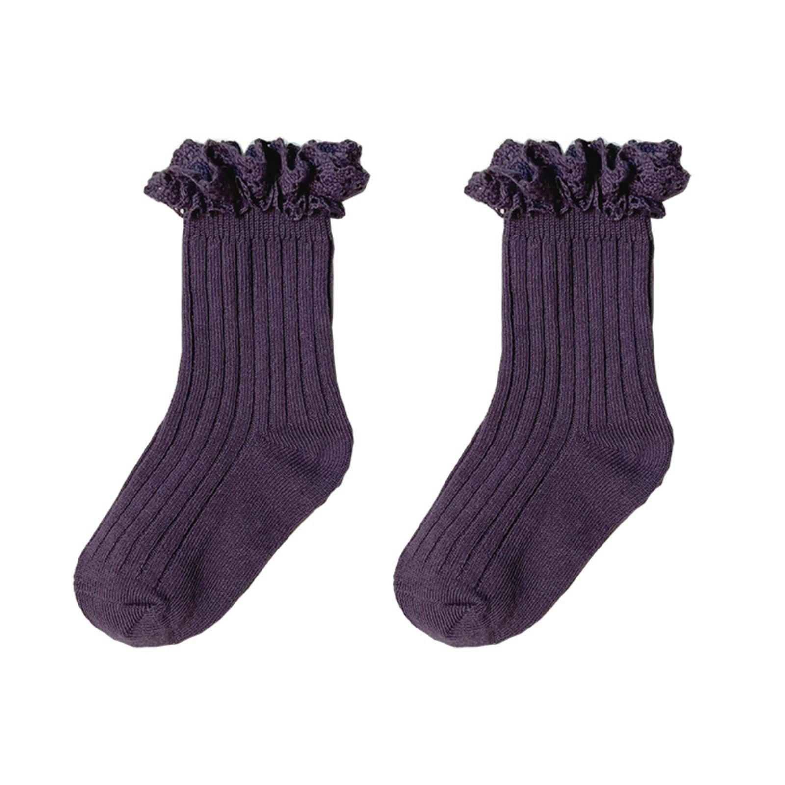 PLHWHYQ Girls Socks Childrens Lace Solid Color Double Needle Crew Pair ...