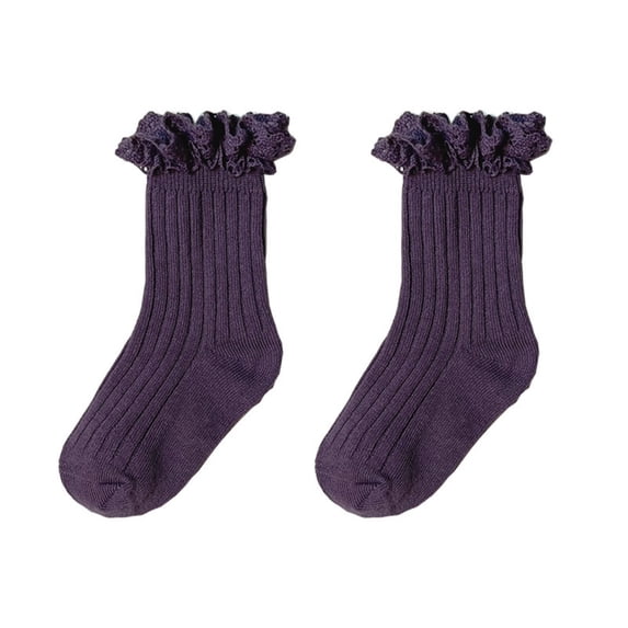 Laceh Color PLHWHYQ Girls Socks Childrens Lace Solid Color Double Needle Crew Pair ...