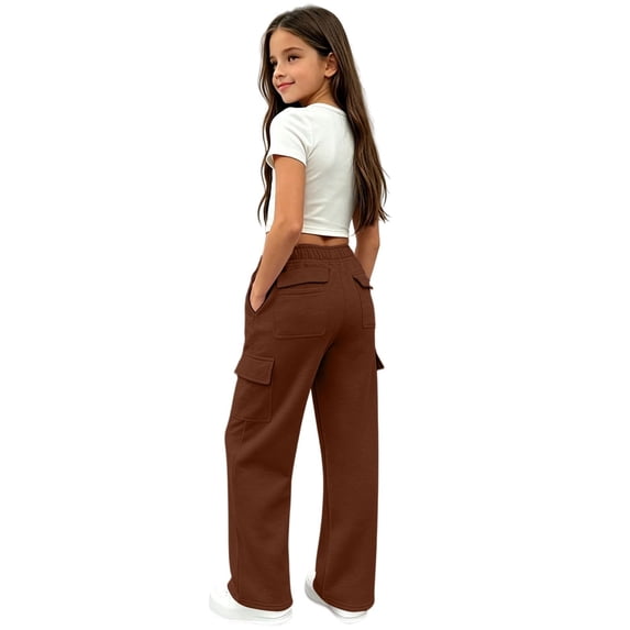 PLHWHYQ Girls’ Soft Colorful Everyday Joggers For Girls – Comfortable Casual Pants For And School Breathable Elastic Waistband Everyday Wear 2-Coffee 9-10 Years