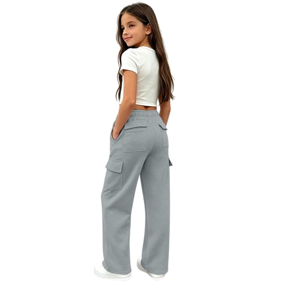 PLHWHYQ Girls’ Soft Colorful Everyday Joggers For Girls – Comfortable Casual Pants For And School Breathable Elastic Waistband Everyday Wear 2-Grey 5-6 Years