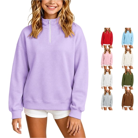 PLHWHYQ Girls' Zip Neck Hoodie for Little Girls – Cozy Kids' Casual Sweatshirt with Stand Up Collar Lightweight Winter Layer Purple 13-14 Years