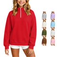 thumbnail image 1 of PLHWHYQ Girls' Zip Neck Hoodie for Little Girls – Cozy Kids' Casual Sweatshirt with Stand Up Collar Lightweight Winter Layer Red 9-10 Years, 1 of 8