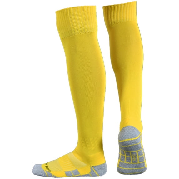 PLHWHYQ Kids Soccer Socks, Knee High Long Athletic Socks with Cushioned Towel Bottom for Boys Girls Youth Sports Football Yellow 10-14 Years