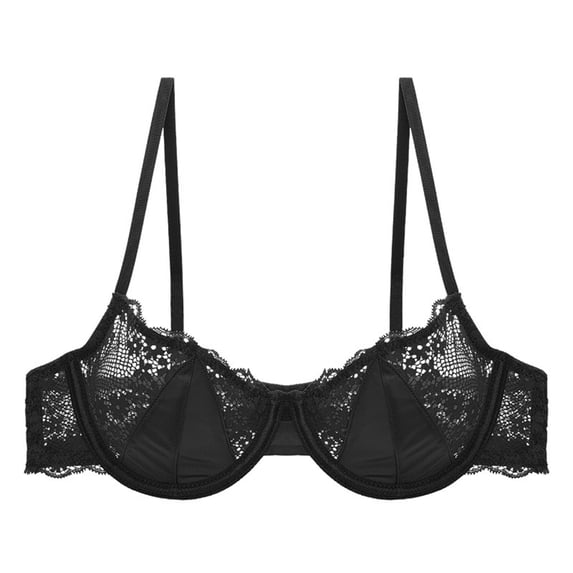 PLHWHYQ Lace Bralettes for Women Sexy Unlined Demi Balconette Underwire Bra Unpadded Black 38