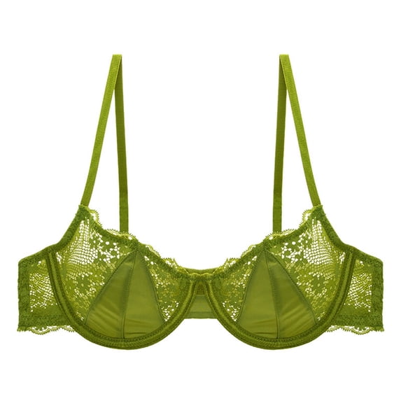 PLHWHYQ Lace Bralettes for Women Sexy Unlined Demi Balconette Underwire Bra Unpadded Green 32