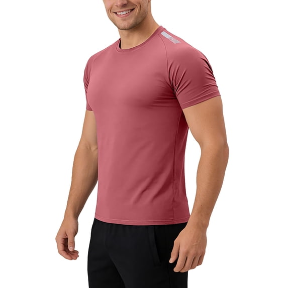 PLHWHYQ Men's Crew Neck Moisture Wicking Workout Shirts, Lightweight Short Sleeve Athletic Running Gym Performance Activewear Tops Pink XXL