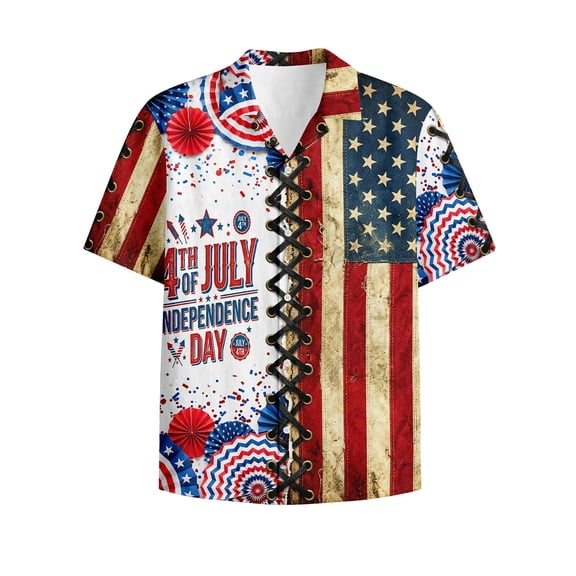 PLHWHYQ Mens Hawaiian Shirt America’s Anniversary 250th 1776-2026 Patriotic Independence Day Short Sleeve Button Down