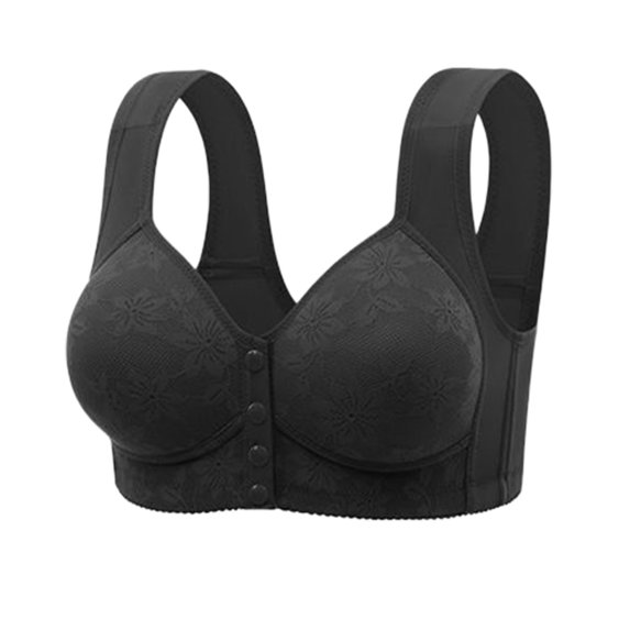PLHWHYQ Solid Color Seamless Racerback Bra with Front Closure & Adjustable Straps, Comfort Lightweight Support Everyday Push-Up Bra for Women D-Black XXXXXL