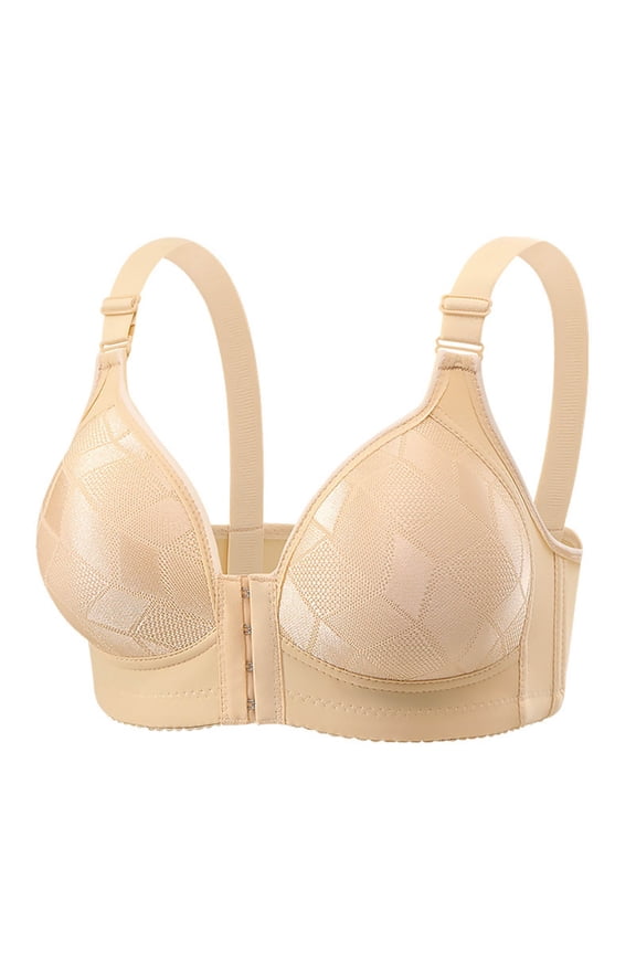 Strapless Wireless Bra – Minimizer Fit for Plus Size Women Large Sized Thin Comfortable Breathable Back Hugging Sagging Front Buttoned Vest Bra for Women Beige 40