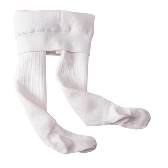 PLHWHYQ Toddler Girls Cotton Knit Full Length Leggings, Soft Stretchy Basic Thermal Footed Tights for Spring & Autumn White 4-5 Years