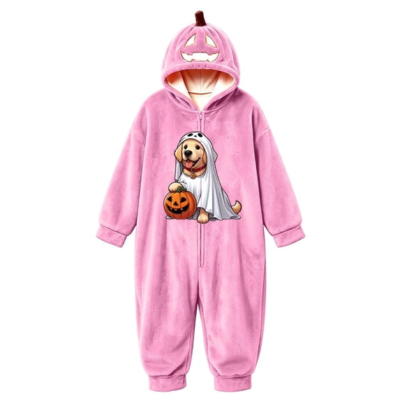 PLHWHYQ Unisex Adult Halloween Hooded Onesie Pajamas, Pumpkin Hat Graphic Zip Up One Piece Jumpsuit, Loungewear Sleepwear Pink-13 L