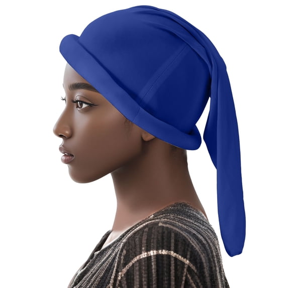 PLHWHYQ Unisex Stretch Durag Headwrap With Long Tail, Solid Color Head Cap for Kids Adults, Halloween Christmas Party Photo Prop Blue One Size