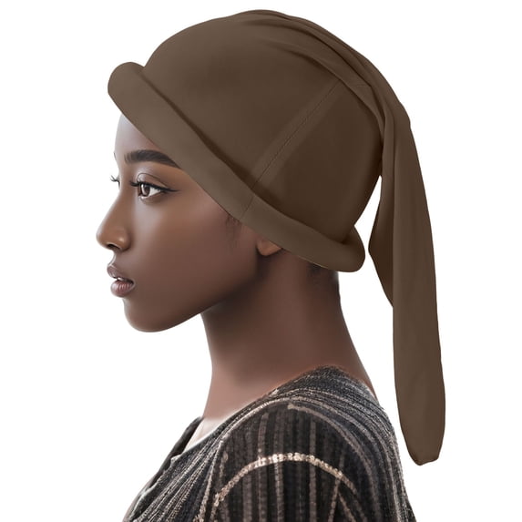 PLHWHYQ Unisex Stretch Durag Headwrap With Long Tail, Solid Color Head Cap for Kids Adults, Halloween Christmas Party Photo Prop Coffee One Size