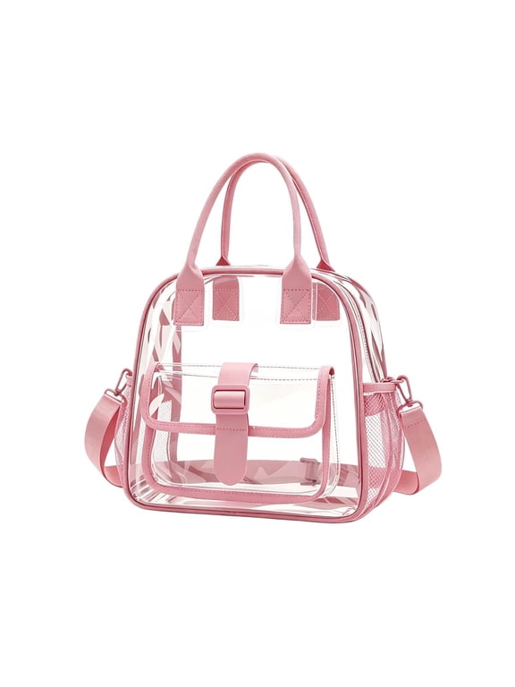 Waterproof Dustproof Clear Backpack, Large Capacity Transparent Adult Knapsack with Comfort Shoulder Straps, for School, Work, Stadium and Travel g-Red One Size