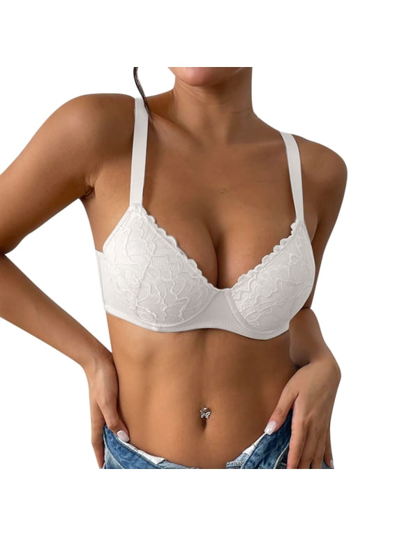 Women's Bras Ladies Solid Color Sexy Lace Thin Comfortable Breathable Push Up Bra With Underwire Triple Bra Comfortable White 70B