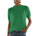 thumbnail image 1 of PLHWHYQ Women's Knitted Short Sleeve Top, High Round Neck Layering Bottoming Shirt, Comfort Casual T-Shirt Green S, 1 of 6