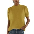 thumbnail image 1 of PLHWHYQ Women's Knitted Short Sleeve Top, High Round Neck Layering Bottoming Shirt, Comfort Casual T-Shirt Yellow M, 1 of 7