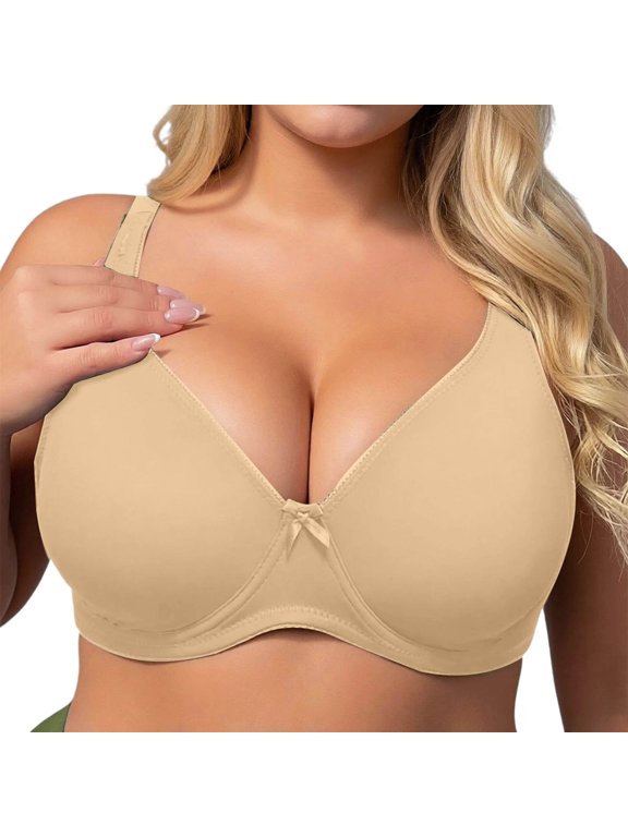 Women's Push Up Underwire Full Coverage Sculpting Uplift Support Hide Back Fat Bra Beige 90D